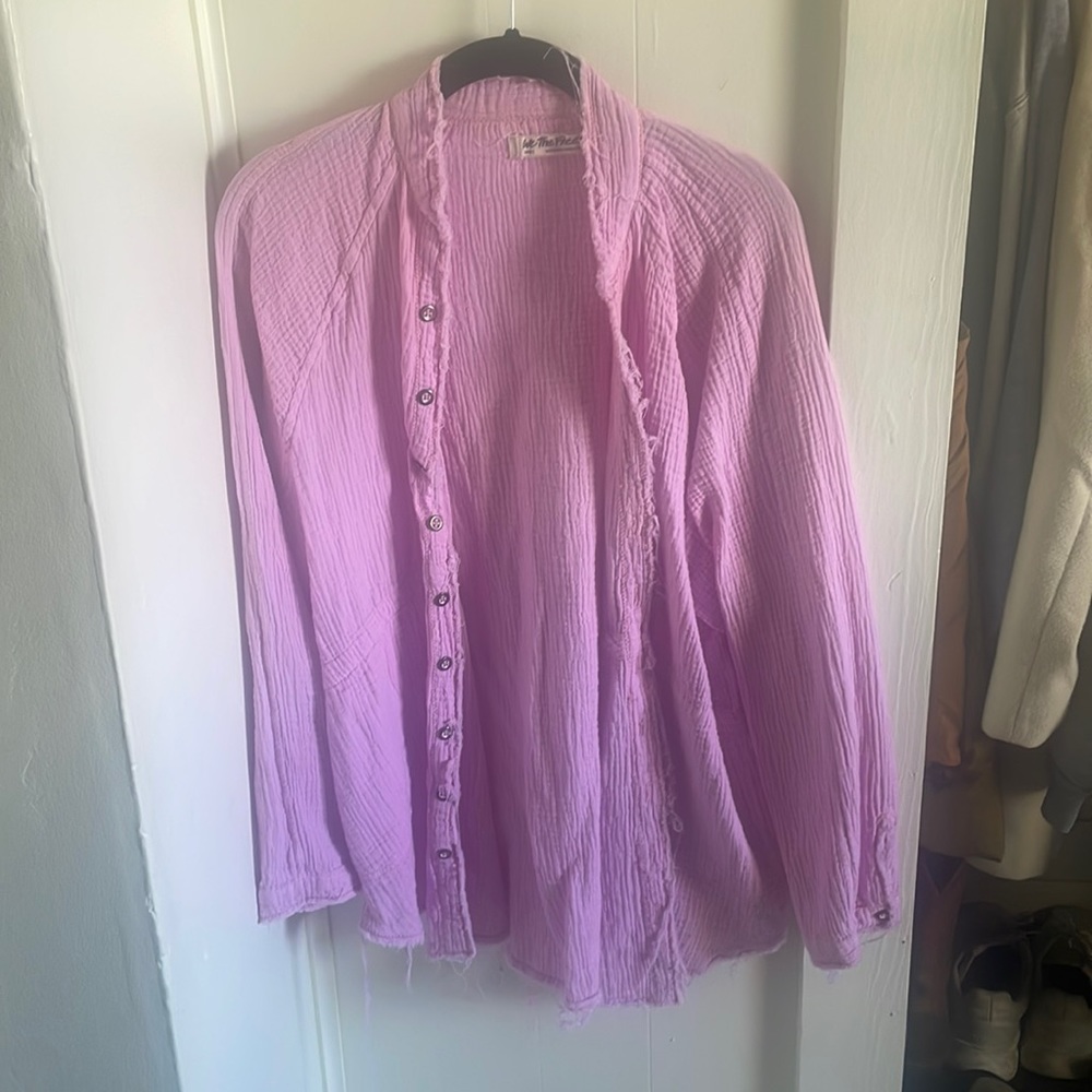 Free people pink button down cover up